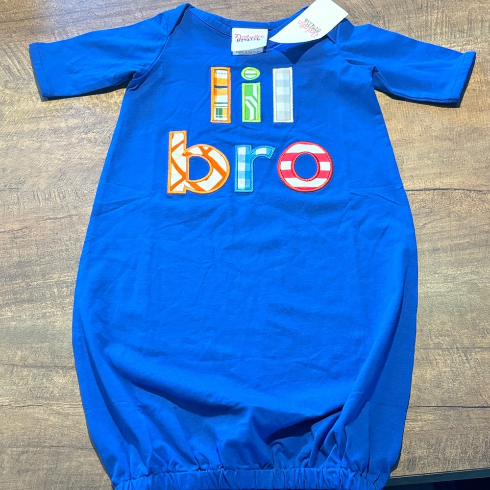 Natalie Grant Royal Blue Lil Bro Embroidery Baby Gown size 3m NWT